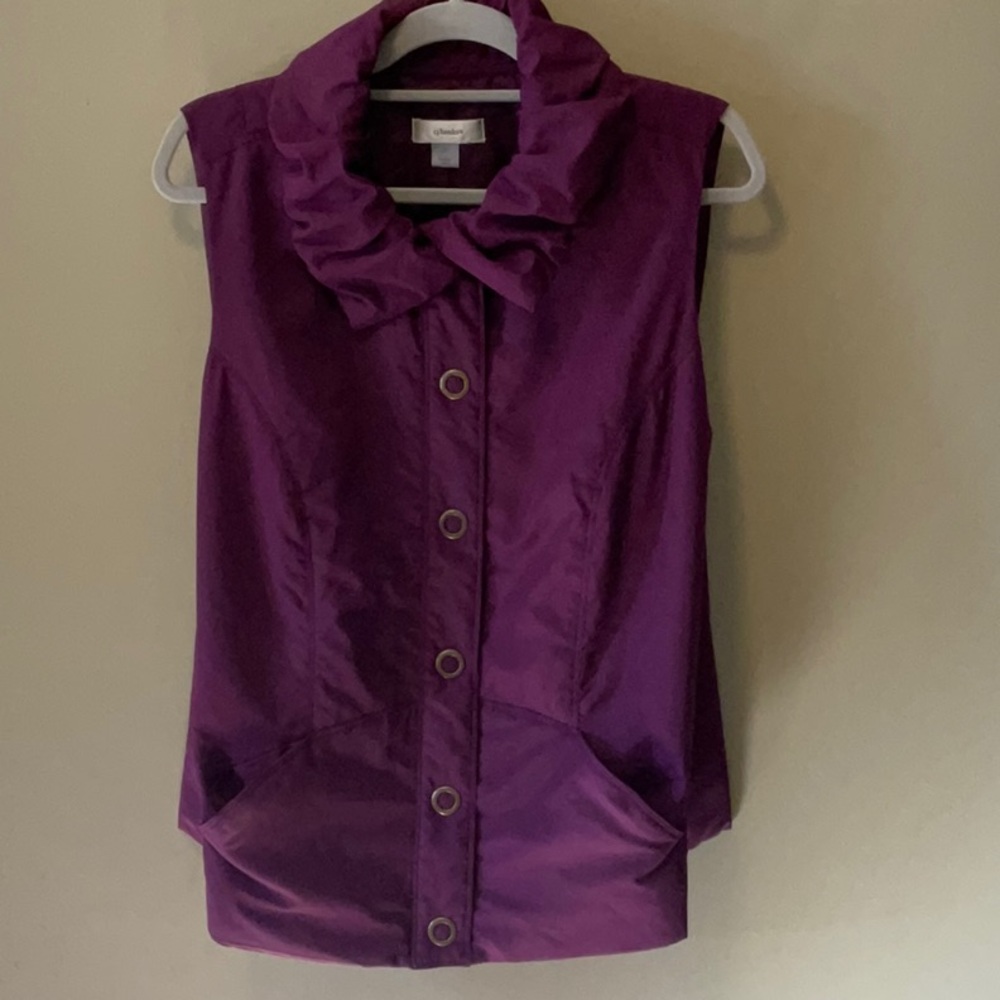 Darling mulberry colored button front vest